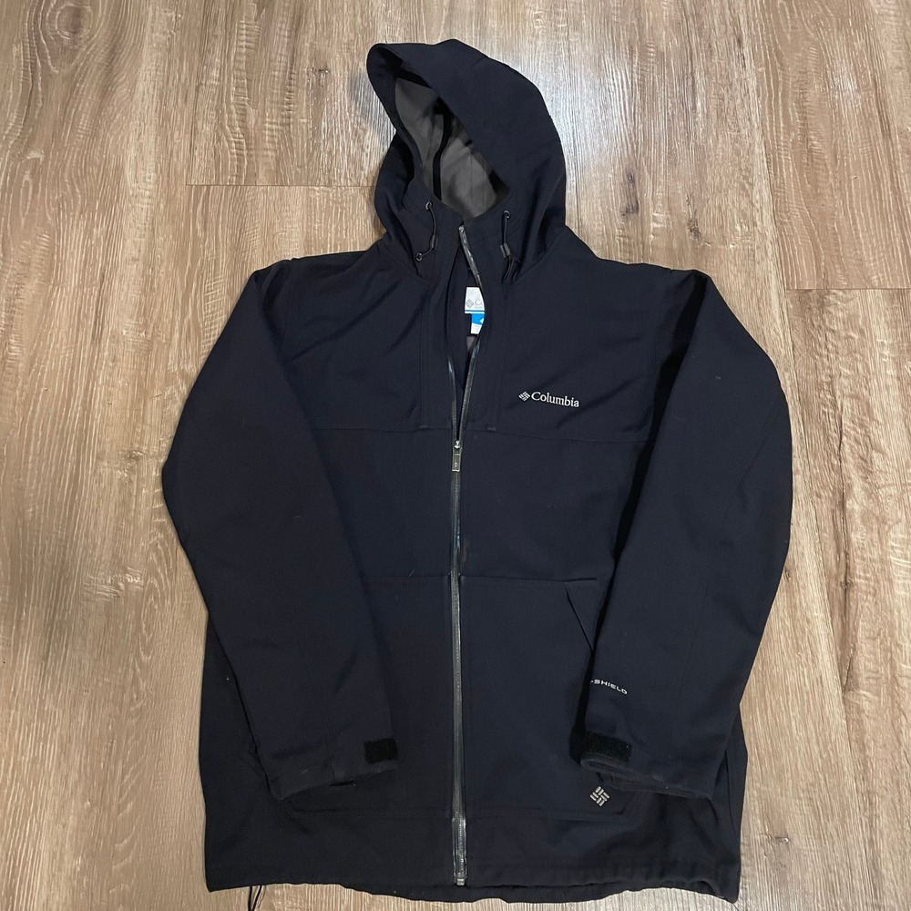 Columbia Mens Omni-Shield Softshell Jacket Size L Black Nylon Hooded WM6688